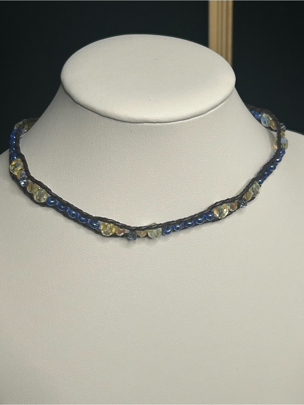 Vintage Handcrafted Iridescent Woven Beaded Cord Choker Necklace